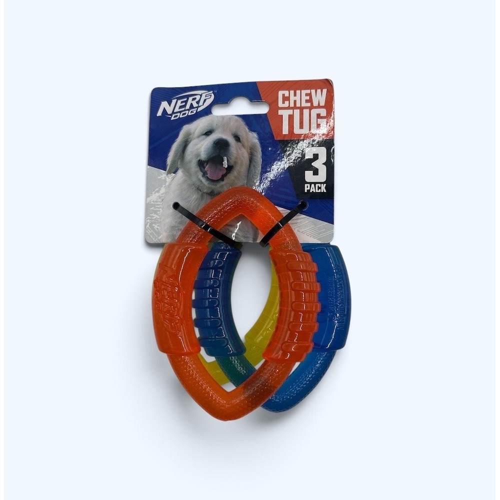 Nerf Dog Rubber 3-Ring Tuff Tug Dog Toy for Medium/Large Dogs, Lightweight NEW!!